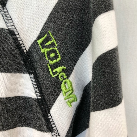 Volcom Women’s Zip Hoodie Sweatshirt sz L/ G Cotton Blend Striped Black White - Picture 8 of 9
